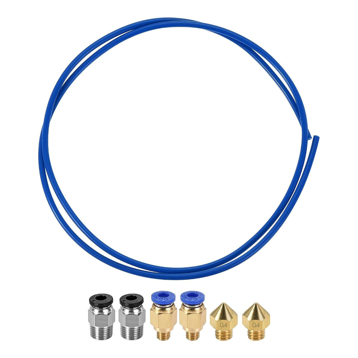 PTFE Tubing Hose for 3D Printer 1.75mm Filament Dark Blue 3.28ft Length with MK8-0.4mm Nozzles and Pneumatic PC4-M6/M10 Fittings