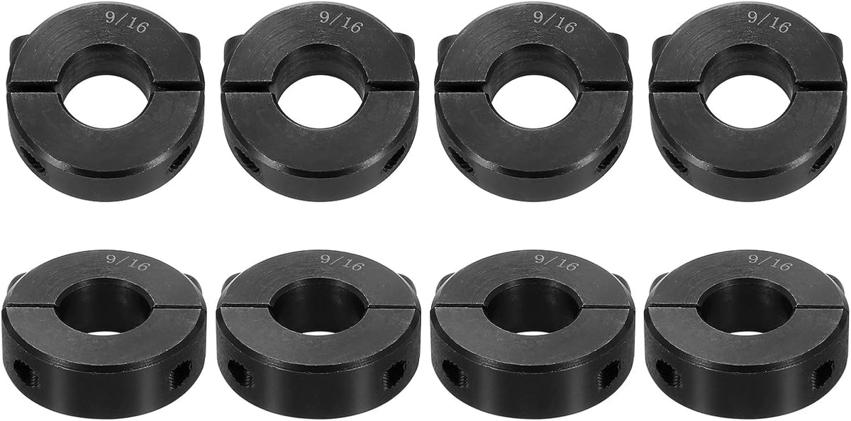 8pcs Double Split Shaft Collar for 9/16" Shaft, Two-Piece Clamping Collar, 1-1/4" OD, 7/16" Width, Black Oxide Steel Lock Collar Clamp, Set Screw Style