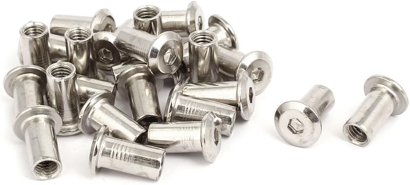 M6x15mm Female Thread Hex Socket Head Barrel Nut Furniture Fittings 24pcs