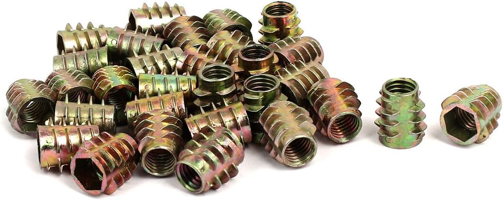 M8x15mm Hex Socket Threaded Insert Nuts Bronze Tone 30pcs for Wood Furniture