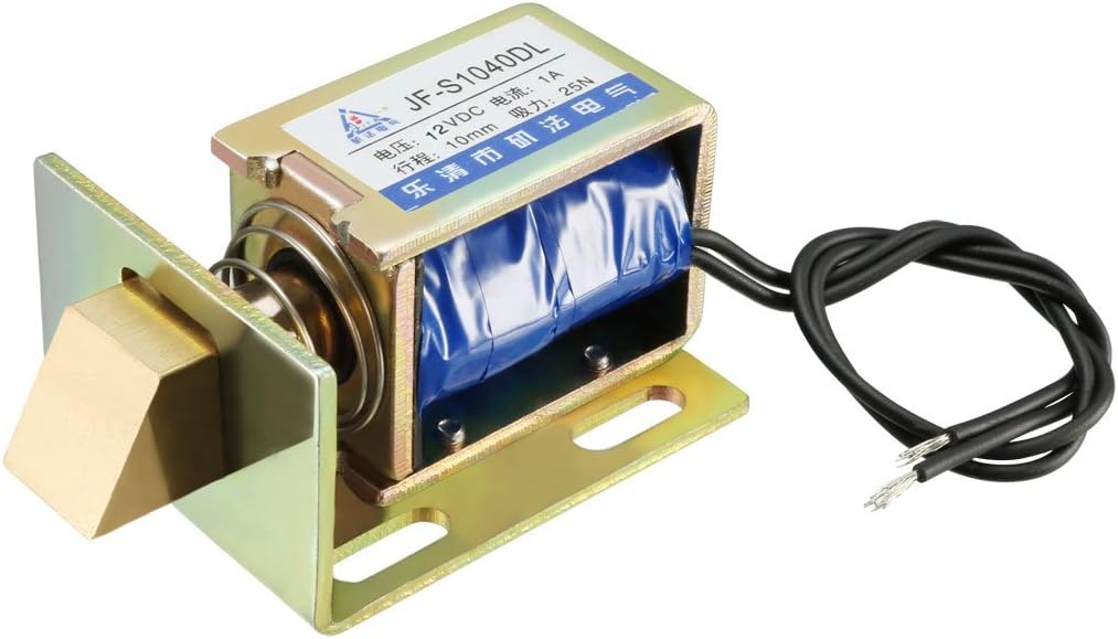Eelectric Door Lock Solenoid,DC 12V 25N Force 10mm Stroke,Pull Type,Open Frame,Solenoid Electromagnet with Mount Board,Linear Motion,JF-S1040DL