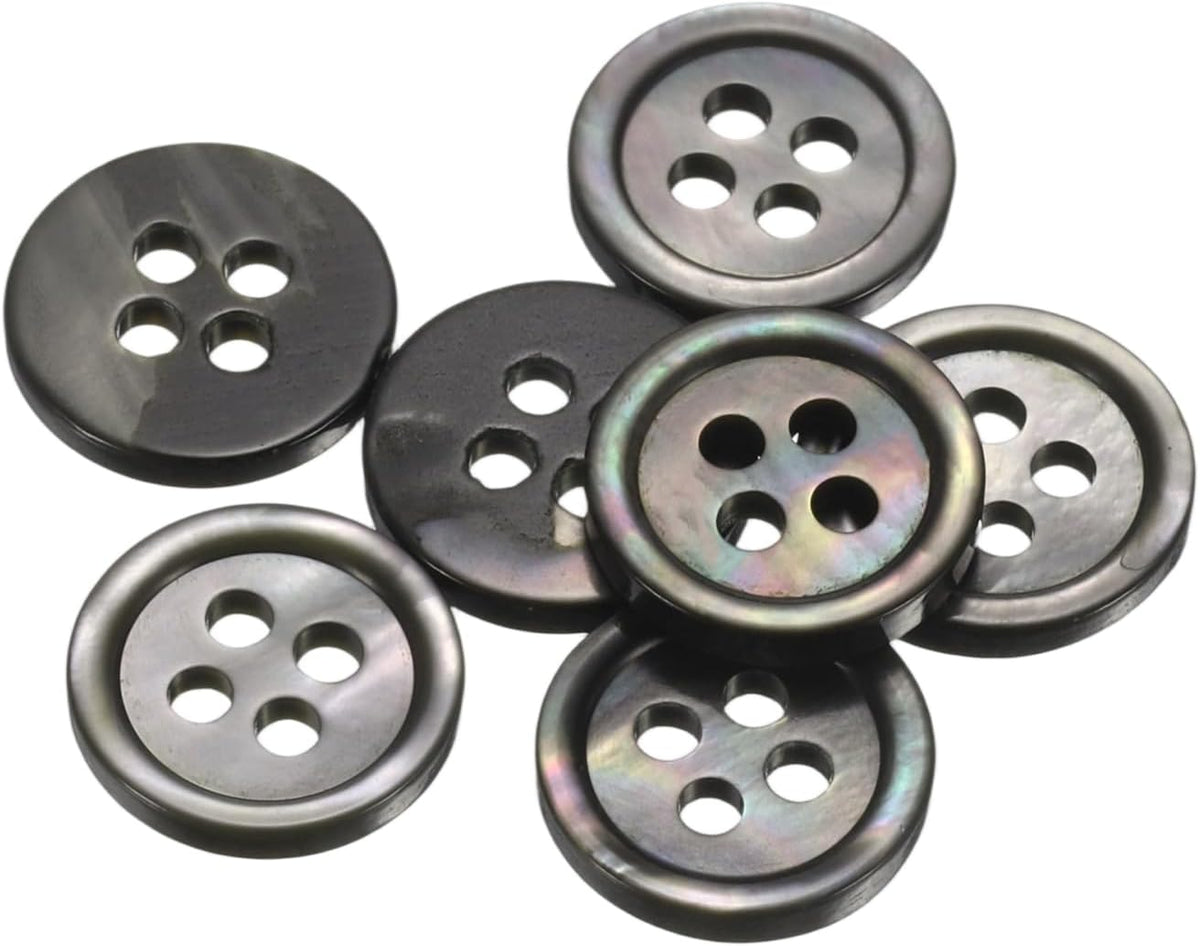 7Pcs Natural Shell Button, 4 Hole 11.5mm Mother of Pearl Buttons for Shirt Coats Suits Jacket Jeans Skirts DIY Sewing Crafts, Black/Silver