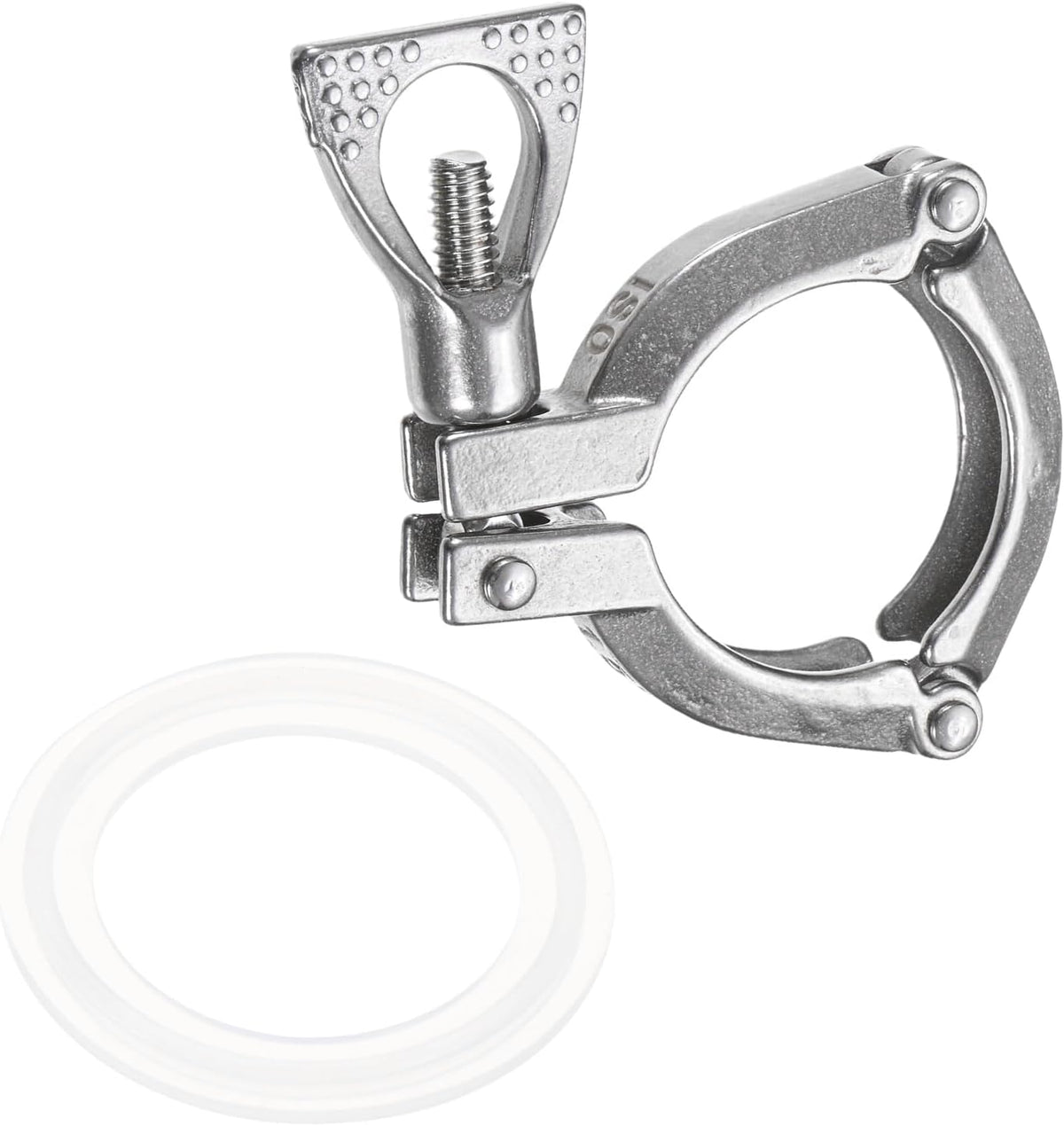 Stainless Steel Single Pin Tri Pipe Clamp Flange OD 1-1/2"(38mm) Sanitary Clamp with Wing Nut Fitting Connection with Silicone Gasket for Food Beverage Cosmetics Factory Pipes