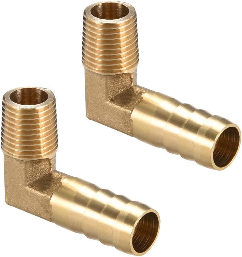 Brass Barb Hose Fitting, 90 Degree Elbow 12mm Barbed to 1/4PT Male Pipe Adapter Connector 2pcs