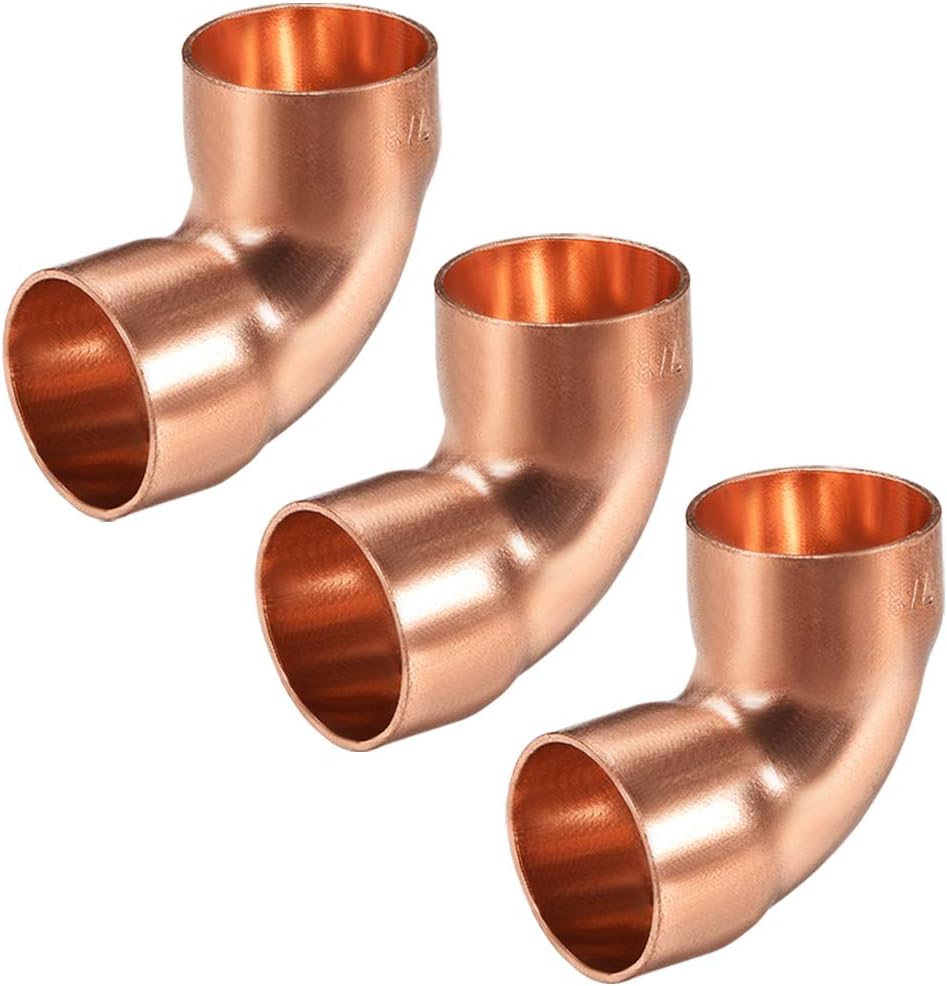 22.2mm ID 1mm Thick 90 Degree Copper Elbow Short-Turn Copper Pipe Fitting Connector for Plumbing 3pcs