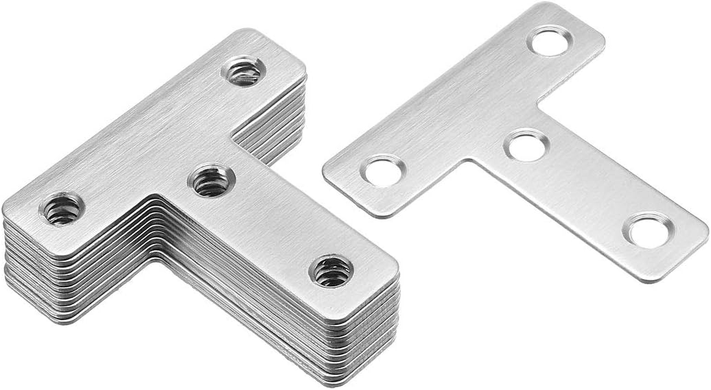 Flat T Shape Repair Mending Plate, 50mmx50mm, Stainless Steel Joining Bracket Support Brace, Pack of 12