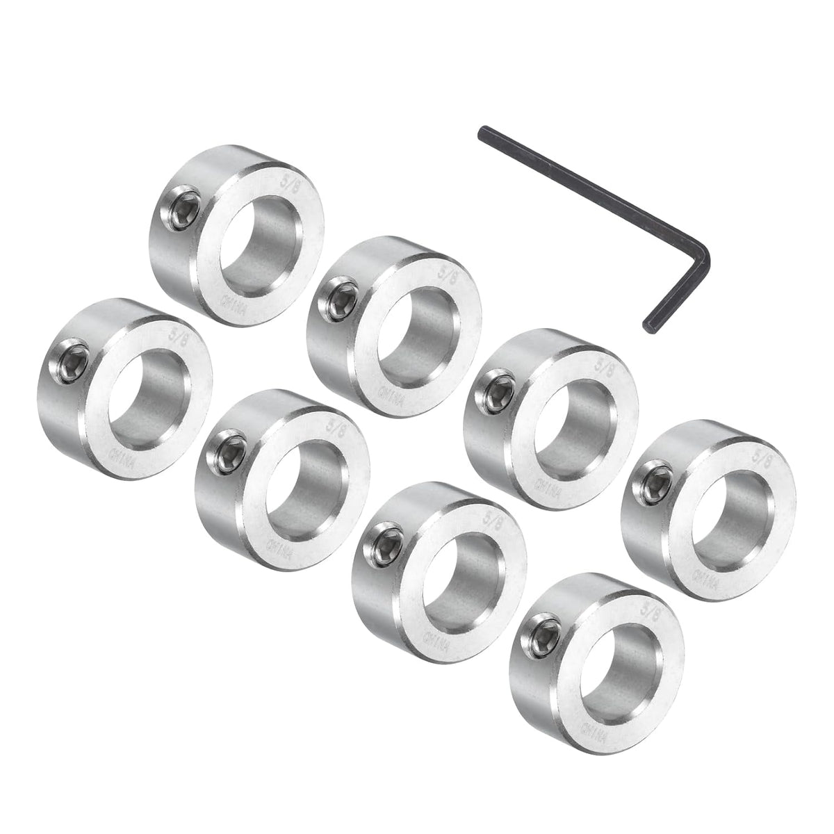 8 Pcs Set Screw Shaft Collar 5/8"Bore, 304 Stainless Steel Shaft Collars, 1-1/8"OD, 1/2"Thickness, Axle Collar Clamp with a Hex Wrench