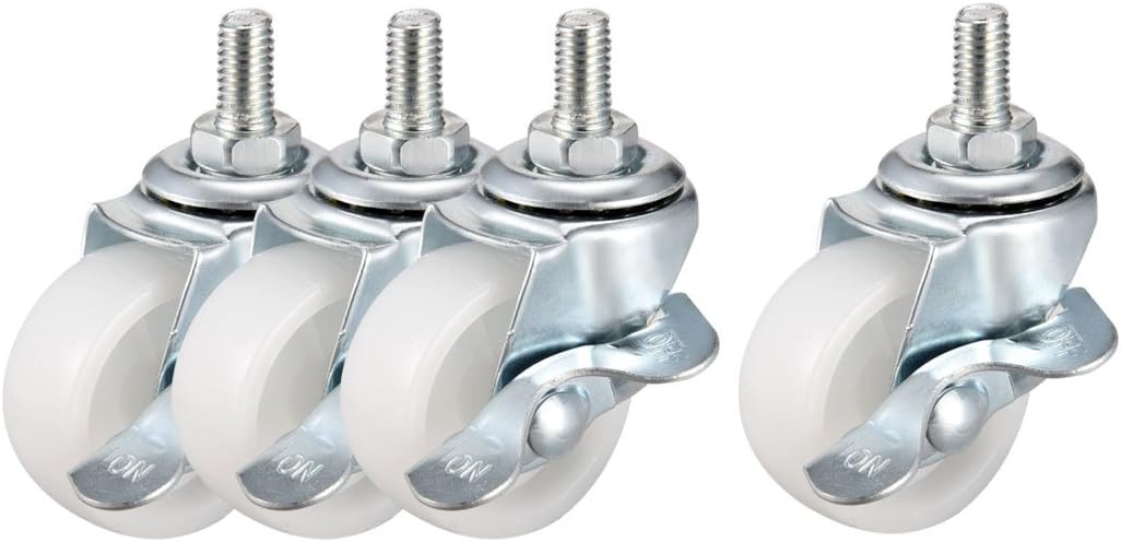 1.5 Inch Swivel Caster Wheels PP 360 Degree Threaded Stem Caster Wheel with Brake M8 x 15mm, 132lb Total Load Capacity, Pack of 4