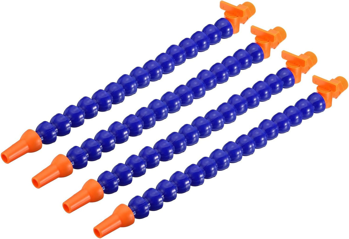 3/8" Thread Flexible Water Oil Coolant Pipe Hose, 300mm Plastic Adjustable Round Nozzle Cooling Pipe Hose with Switch for Lathe CNC Water Cooling System,4 Pcs