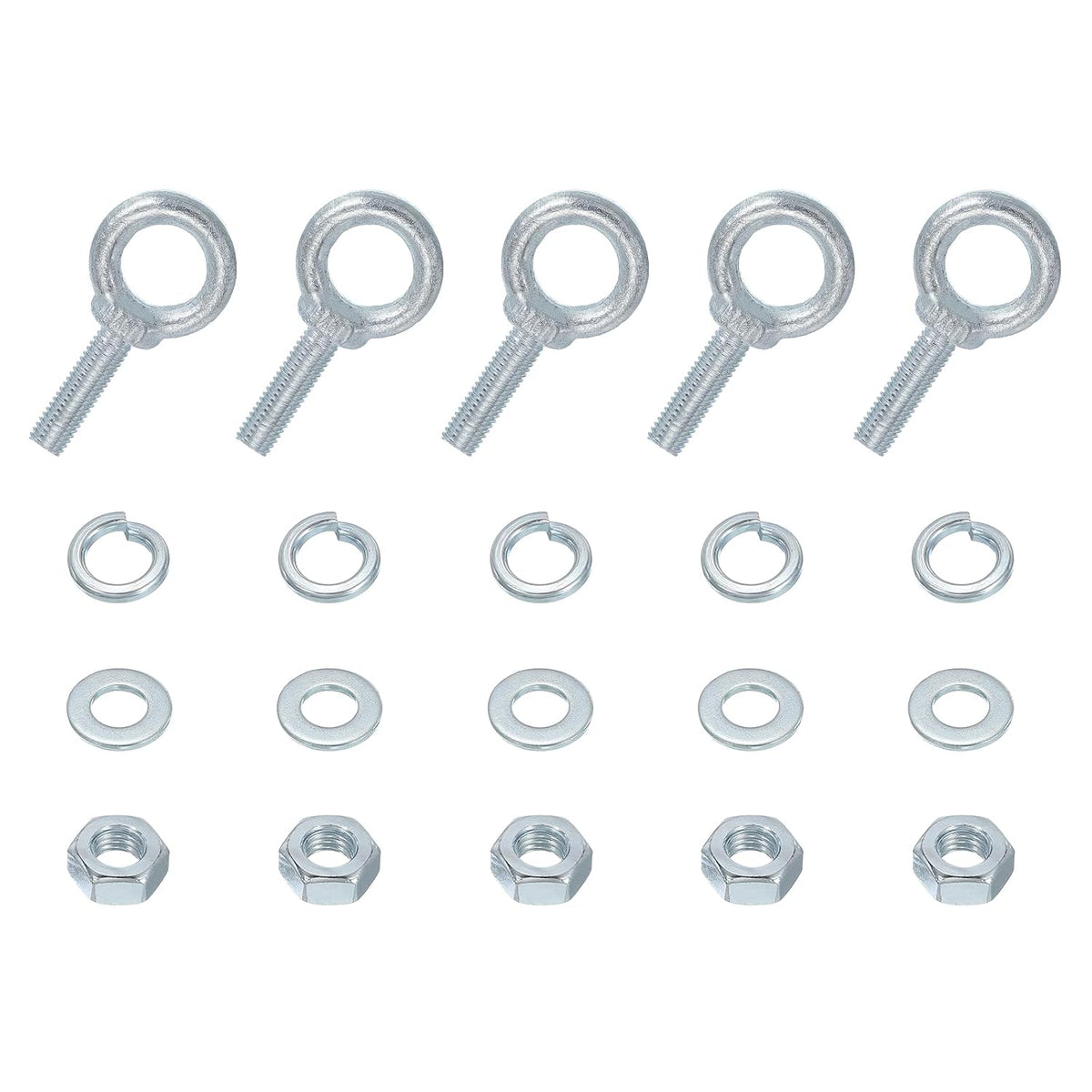 5 Pack M10 Galvanized Carbon Steel Eye Bolts, 3/8" x 1.38" Lifting Ring Eye Bolt with Nuts and Washers Heavy Duty Screw Eye Bolts Kit for Tie Down Straps Indoors Outdoors, Silver