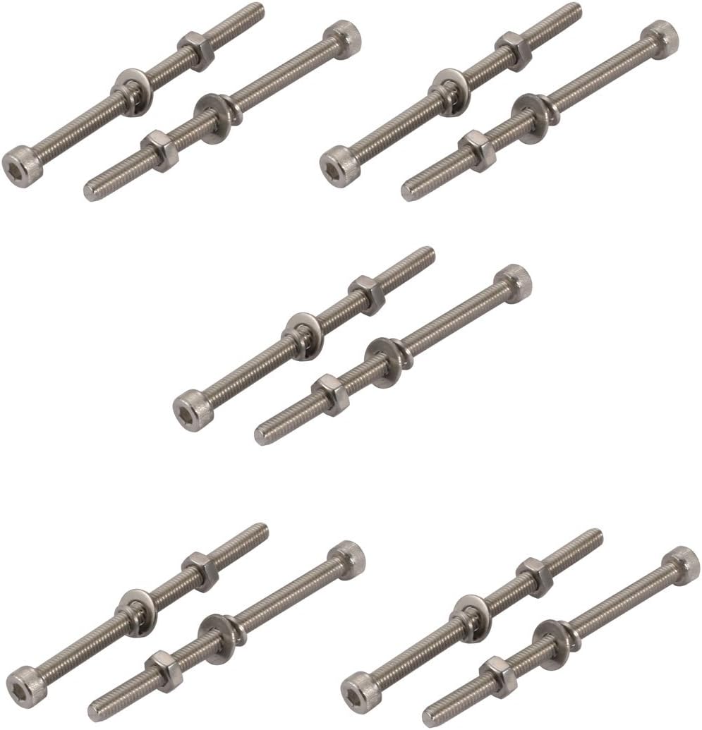 10pcs M4x60mm 304 Stainless Steel Knurled Hex Socket Head Bolts Nuts w Washers