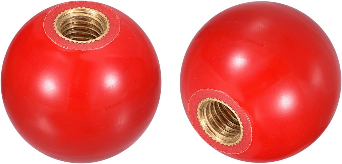 3Pcs Threaded Ball Knobs, M10 Female Thread Thermoset Ball Knob 35mm Dia Round Operation Ball Handles with Copper Insert for Machine Lever Handle, Red