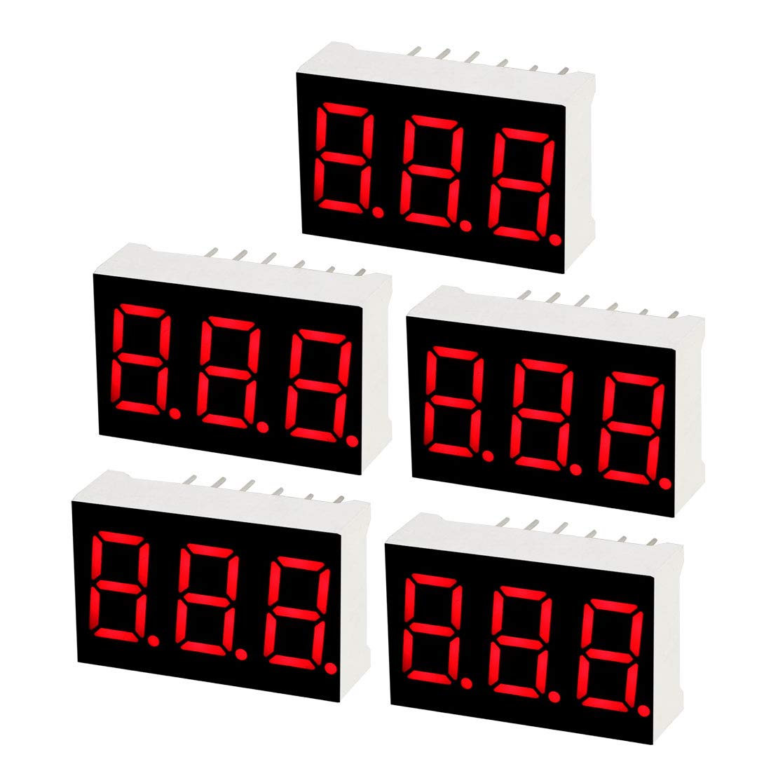 Common Cathode 11 Pin 3 Bit 7 Segment Display 0.89 x 0.55 x 0.28 Inch 0.35" Red LED Display Digital Tube 5pcs