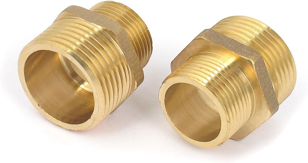 1BSP to 3/4BSP Male Thread Brass Pipe Hex Nipple Fitting Adapter 2 Pcs