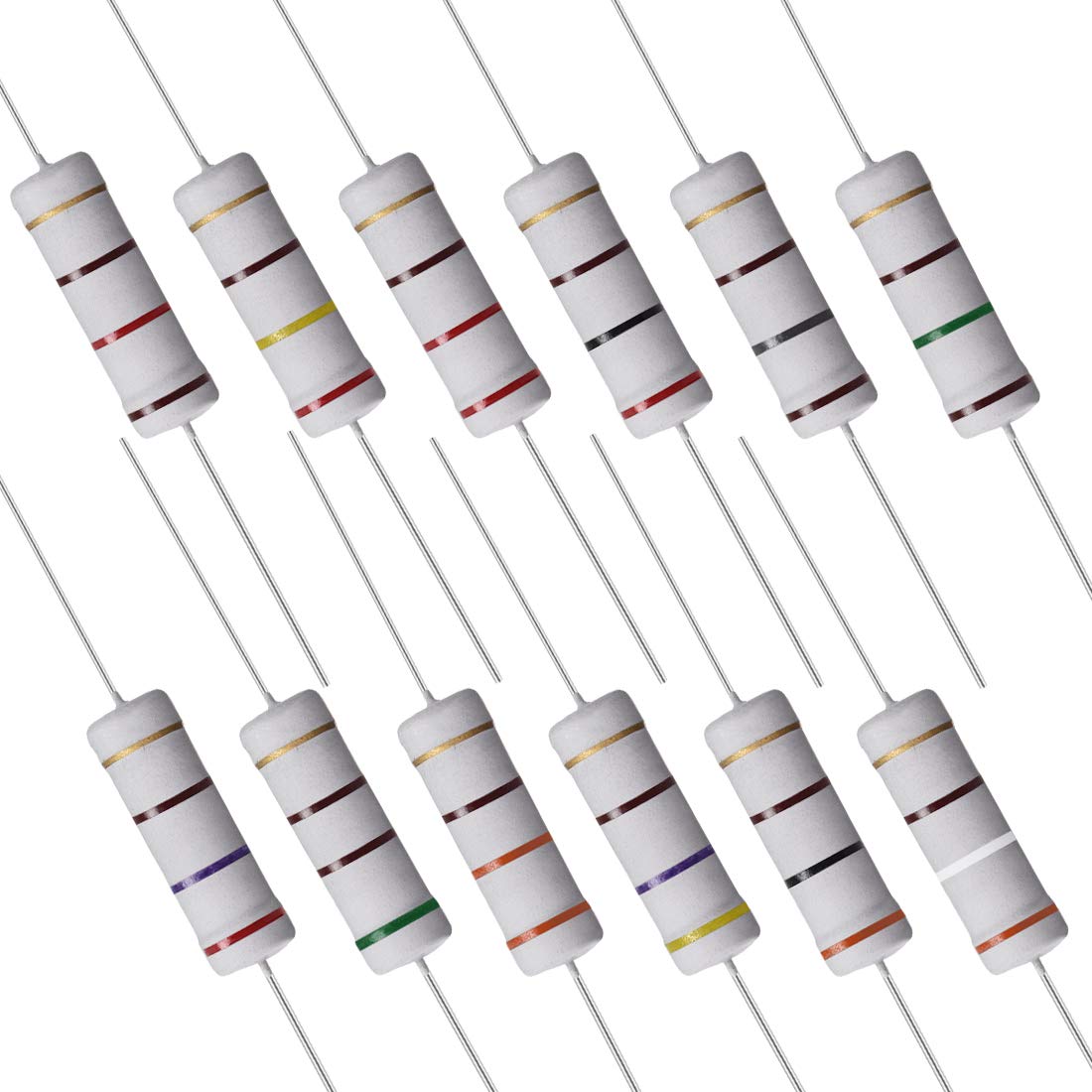 60 Pcs 5W Metal Oxide Film Resistor 120,150,180,200,220,240,270,300,330,390,470,510 Ohm