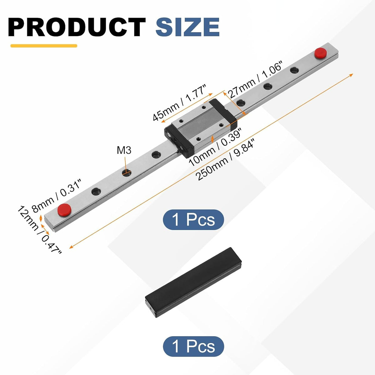 MGN12 250mm Linear Sliding Rail Guide with MGN12H Sliding Carriage Block and Mini Guide, Linear Motion Guideway for Mini Engraving CNC Machine 3D Printer