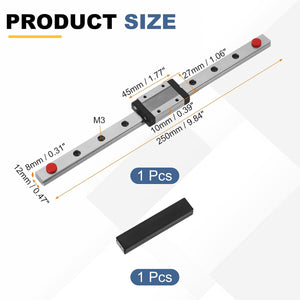 MGN12 250mm Linear Sliding Rail Guide with MGN12H Sliding Carriage Block and Mini Guide, Linear Motion Guideway for Mini Engraving CNC Machine 3D Printer