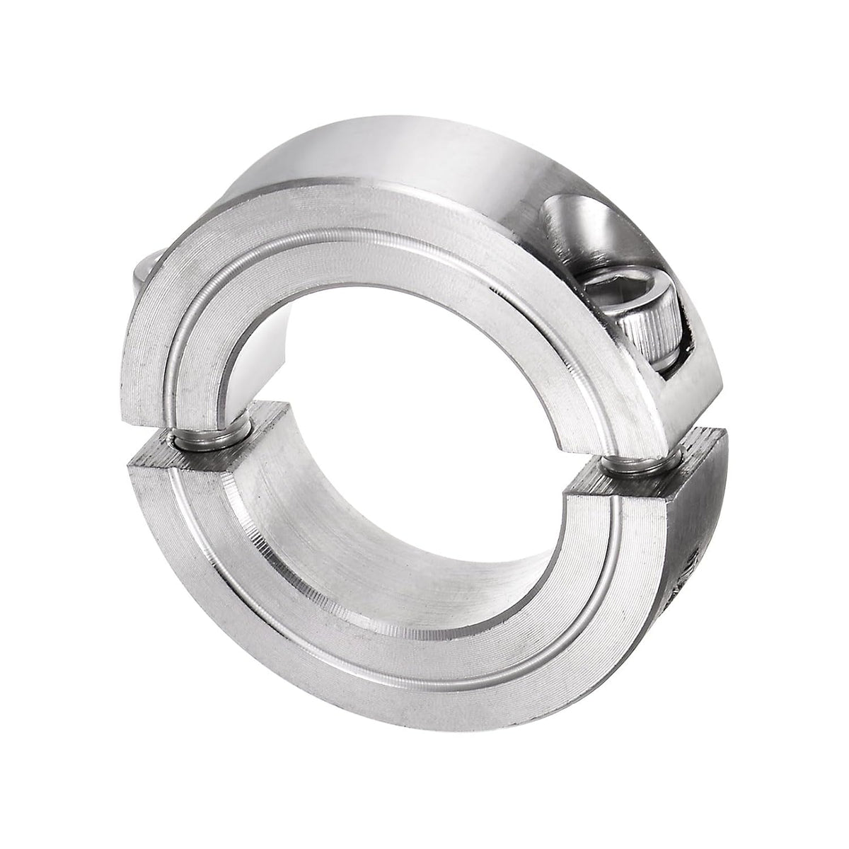 Double Split Clamp-On Shaft Collar for 1-1/8" Shaft, Two-Piece Clamping Collar, 1-7/8" OD, 1/2" Width, 304 Stainless Steel Axle Collar Clamp, Set Screw Style