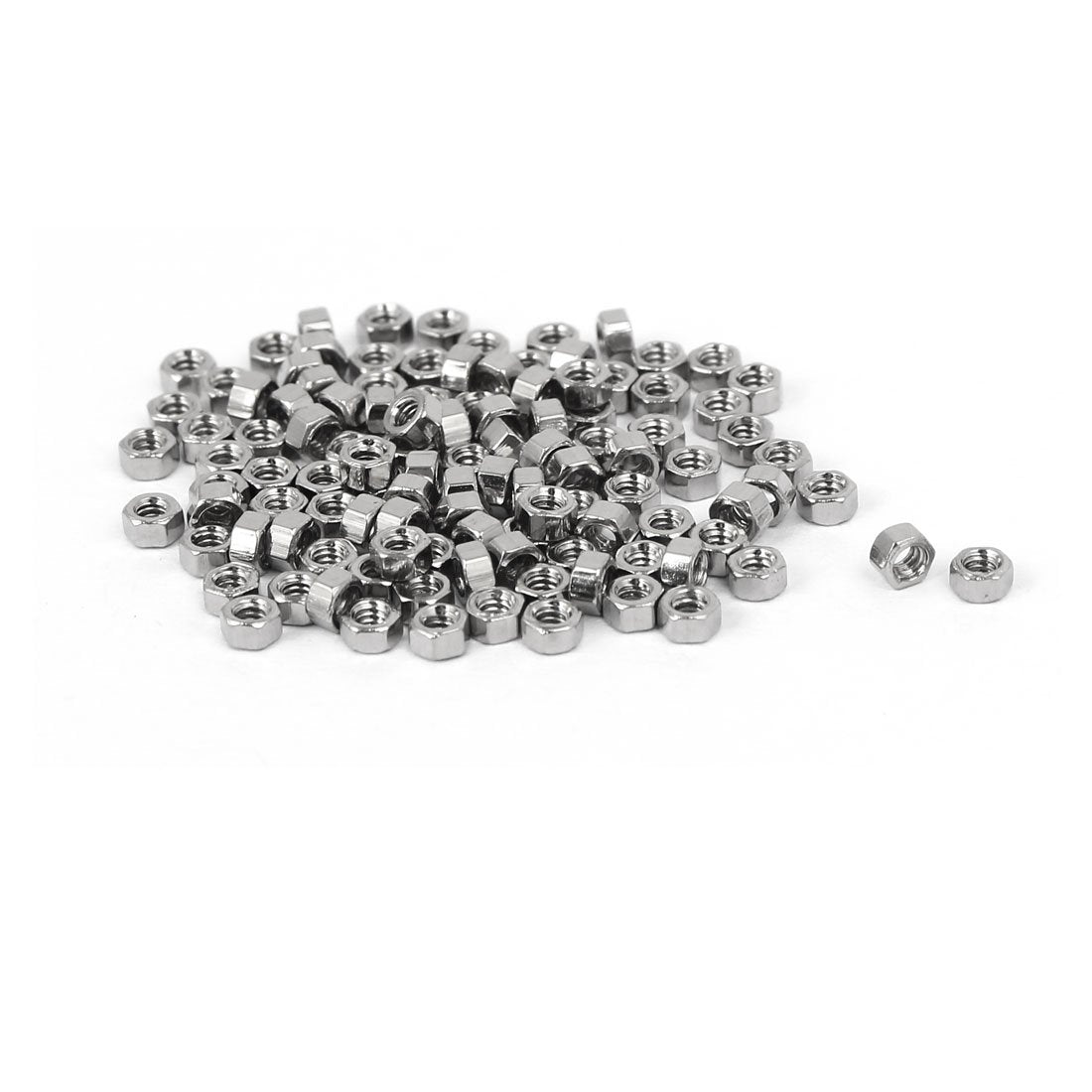 M1.6 x 1.5mm Nickel Plated Hexagon Hex Nuts Fasteners Silver Tone 100PCS