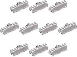 30Pcs Ribbon End Crimp Clamps, 20mm Smooth Stainless Steel Pinch Cord End Clasps for DIY Bracelet Making, Silver Tone