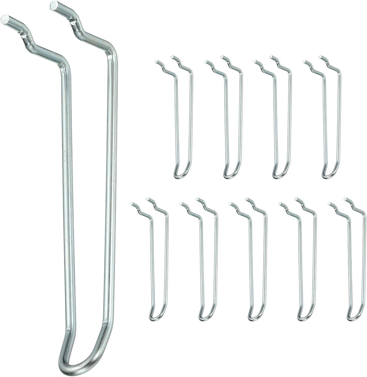 10 Pcs Pegboard Hooks, 5.1 Inch Peg Board Hooks Kit Fit 1/6" Pegboard Garage for Hanging Shelving Tool Storage Craft Organizing, Silver Tone