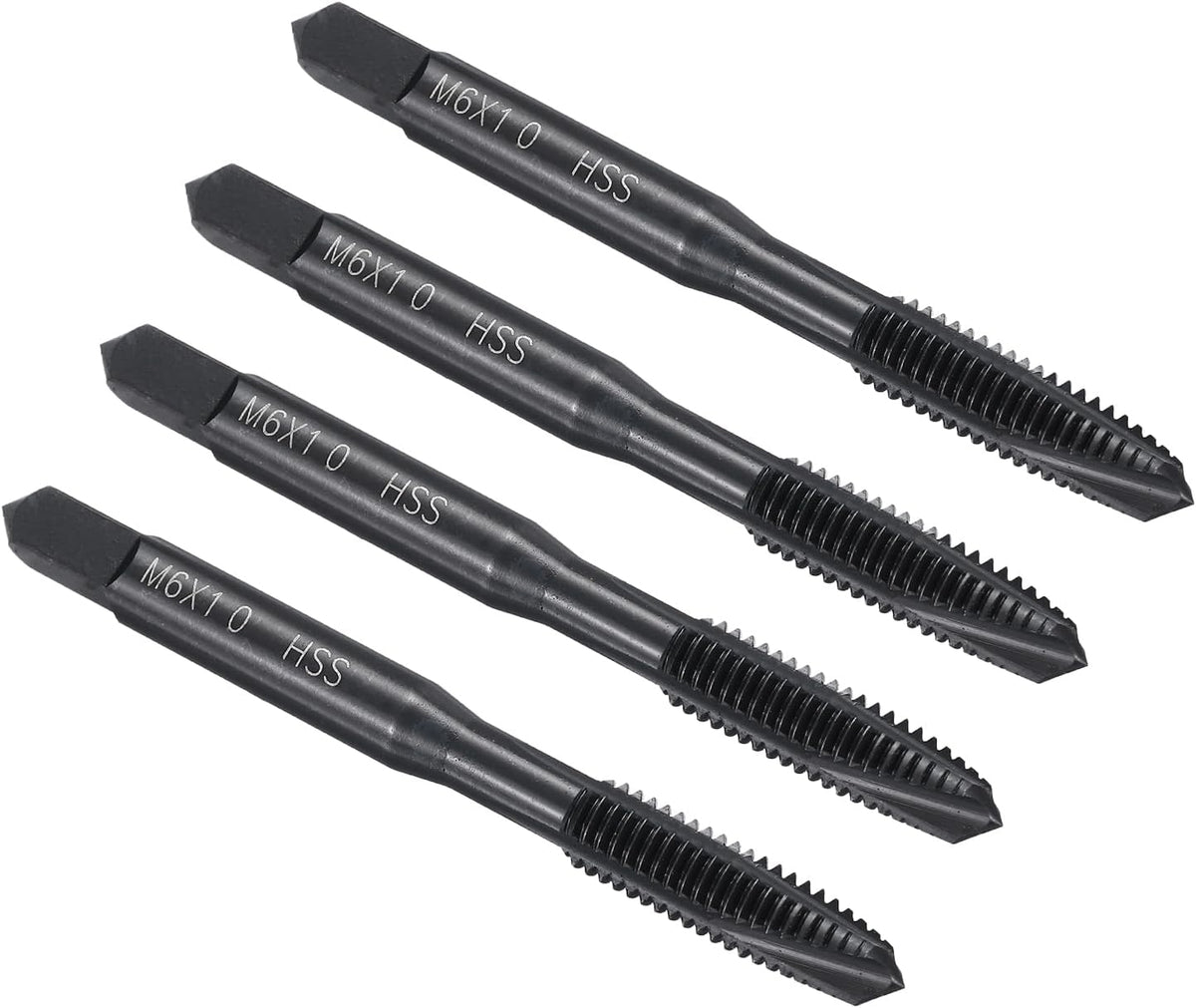 Spiral Point Plug Threading Tap M6 x 1.0 Thread, Ground Threads H2, High Speed Steel 6542, Nitriding, Metric Screw Taps Tapping Bit for Thread Repair, 4pcs