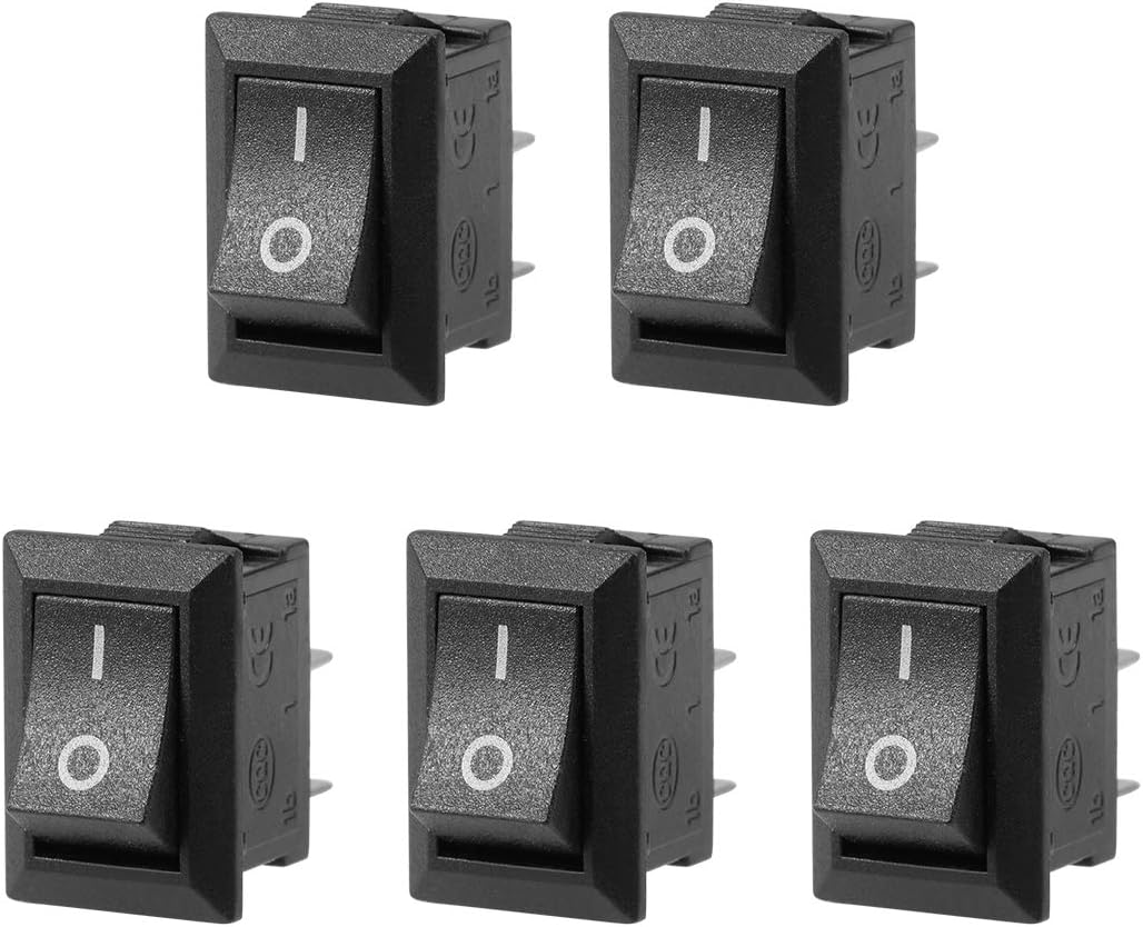 5PCS KCD11 AC 125V/6A 250V/3A SPST 2 Terminal 2 Position On/Off Boat Rocker Switch Black
