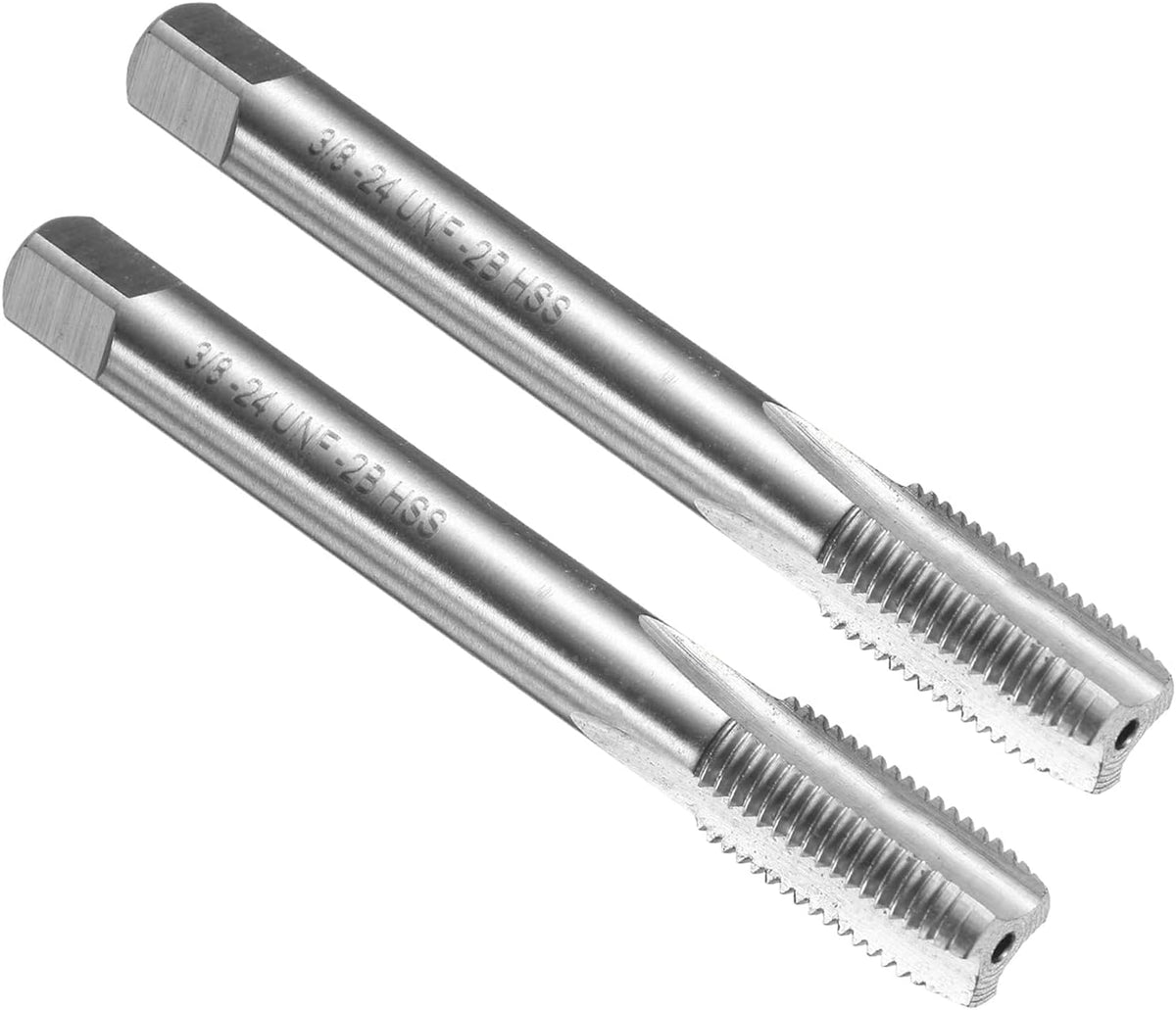 2pcs Hand Bottom Tap 3/8-24 UNF 2B Thread Bottoming Style Threading Taps High Speed Steel HSS6542 Straight Flutes Screw Tapping Tool
