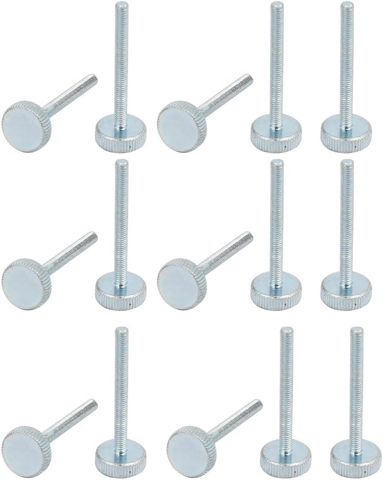 M3x30mm Thread Zinc Plated Knurled Round Head Thumb Screws Silver Blue 15pcs