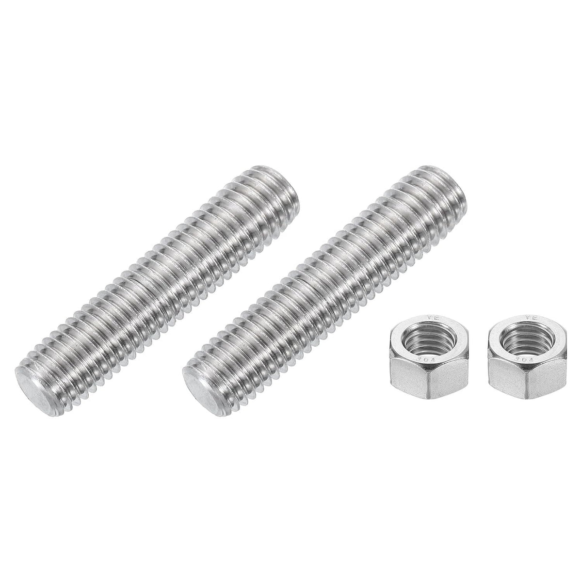 5/8"-11 Fully All Threaded Rod, 2Pcs 304 Stainless Steel Long Threaded Screw 2.8" Length Right Hand Threads for Furniture Mounting Assembly Fastening