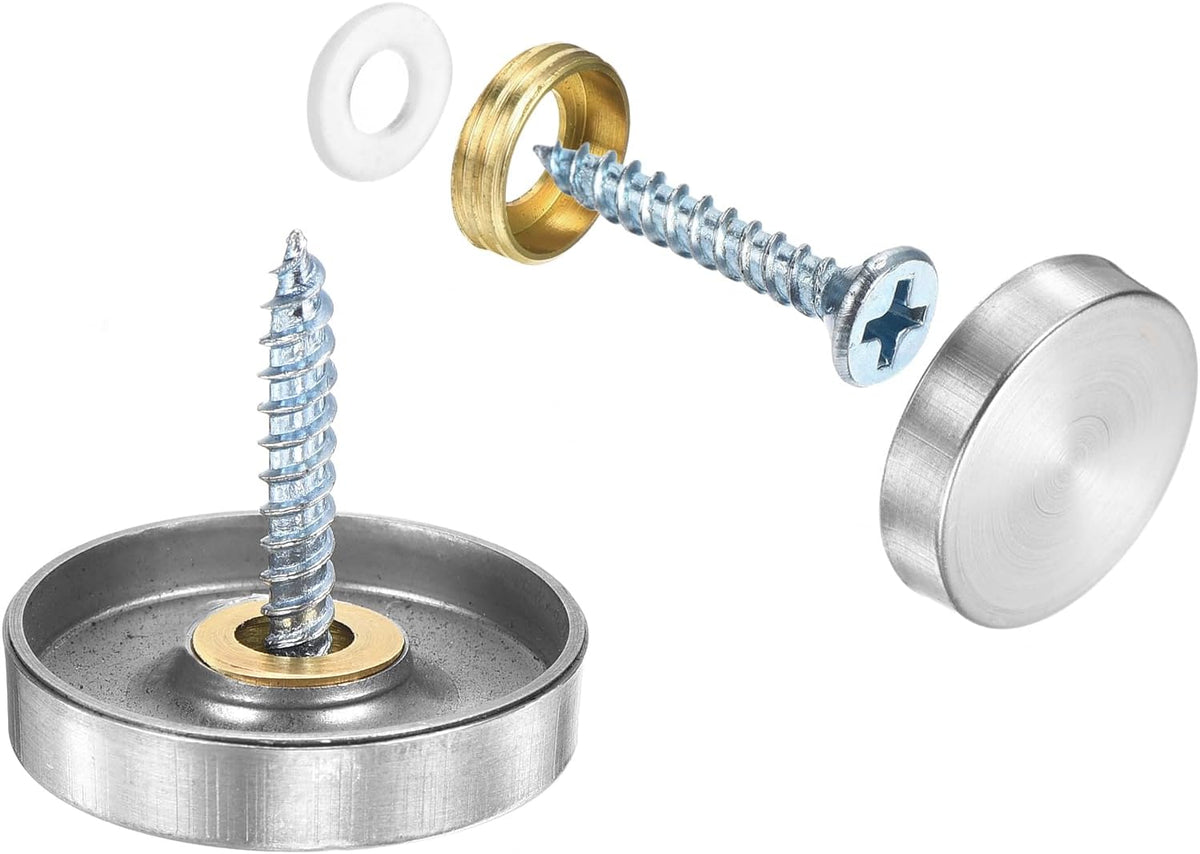24 Pcs Screw Covers Caps, 304 Stainless Steel Mirror Screws Decorative Caps Cover Nails, Mirror Screws Fasteners for Sign Advertising Hardware Construction, 25mm Diameter, Silver