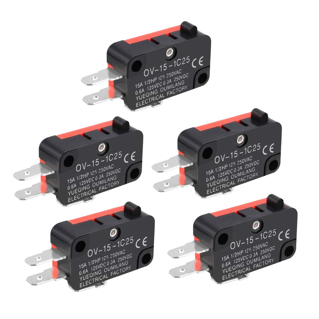 5PCS OV-15-1C25 15A 125/250V AC 3 Terminals Snap Button Type Micro Limit Switch