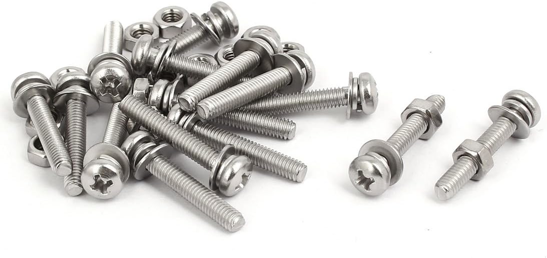 M4x25mm 304 Stainless Steel Phillips Pan Head Bolt Screw Nut w Washer 15 Sets