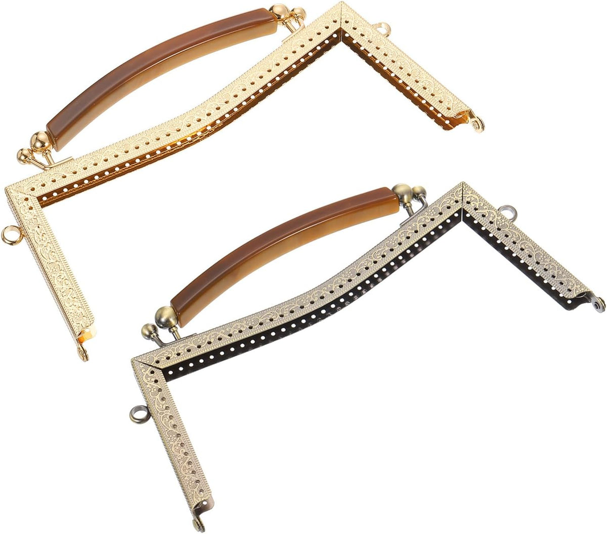 2Pcs Metal Purse Frame, 8.27" Kiss Lock Clasp Frame Retro Rectangular Embossed Clutch Frame with Handle for Coin Purse Handbag Making DIY Craft, Light Gold/Bronze