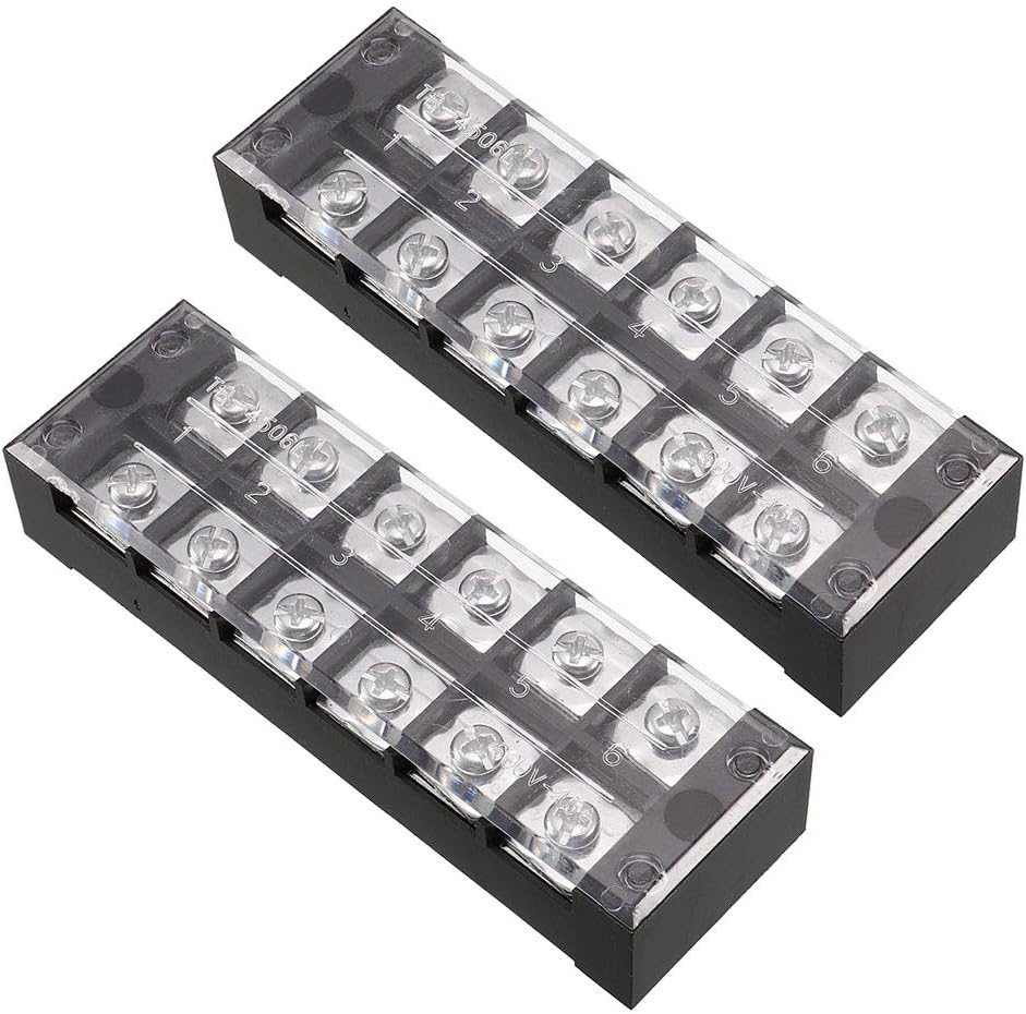 2 Pcs 6 Positions Dual Rows 600V 45A Cable Barrier Block Terminal Strip TB-4506L