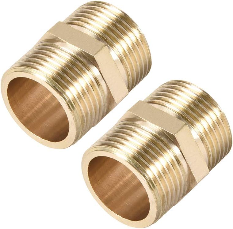 Brass Pipe Fitting Connector Straight Hex Nipple Coupler 3/4 x 3/4 G Male Thread Hose Fittings Gold Tone 2pcs