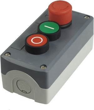 240V 3A SPST NC Emergency Stop Momentary Green Red Flat Push Button Station Box Grey Case