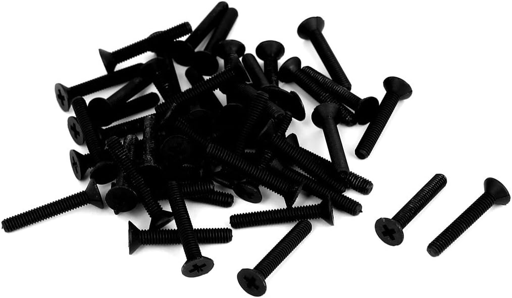 M4x25mm Phillips Nylon Countersunk Head Bolt Machine Screw Black 50Pcs
