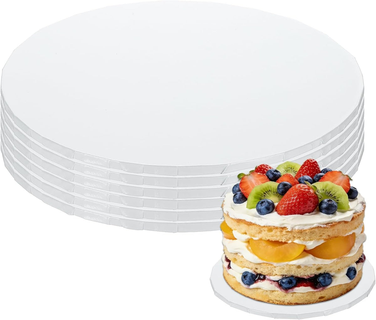 6 Pcs 8 Inch Cake Boards, 1/4" Thick Round Cake Drum Circle Cardboard Base for Wedding Birthdays Party Pizza Desserts Display, White