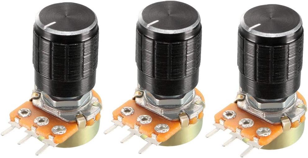 3Pcs 10K Ohm Variable Resistors Single Turn Rotary Carbon Film Taper Potentiometer W Knobs