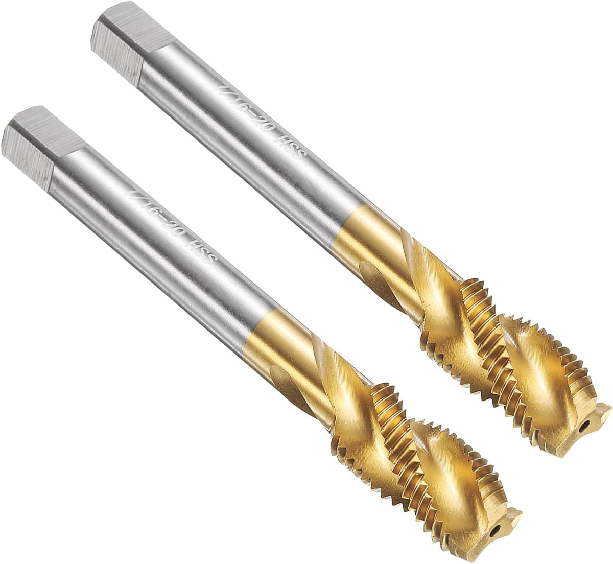 2pcs Spiral Flute Thread Tap 7/16-20 UNF 2B Machine Threading Tap Bit, Titanium Coated Screw Tapping Repair Tool, M2 High-Speed Steel (HSS)