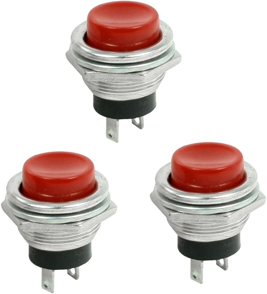 AC 3A/125V Red Cap SPST Momentary Panel Mount Pushbutton Switch (3 Piece)