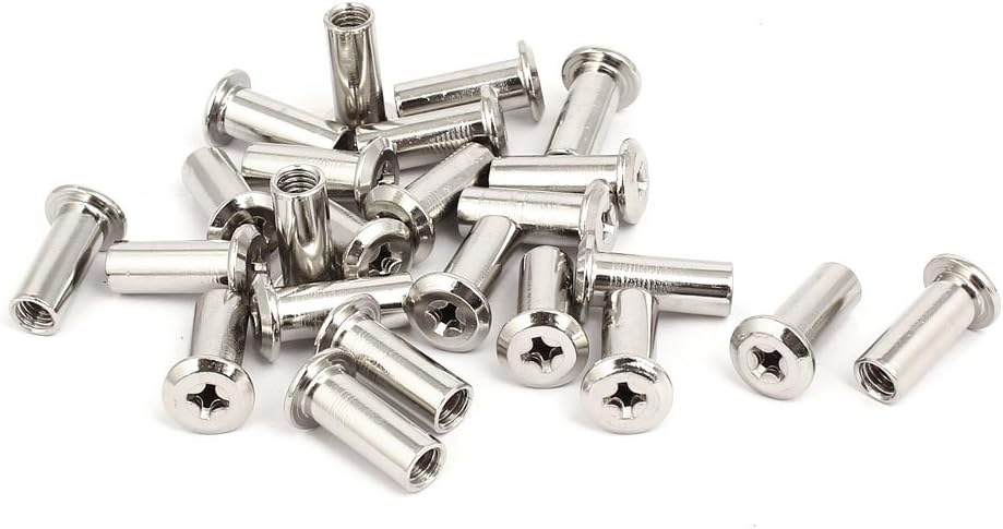 M6x20mm Female Thread Phillips Head Barrel Nut Furniture Fittings 24pcs