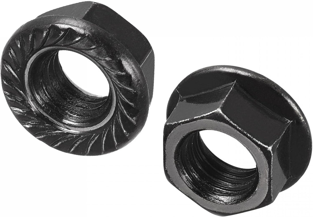 M10 Serrated Flange Hex Lock Nuts, Carbon Steel Black Oxide Finished 20pcs
