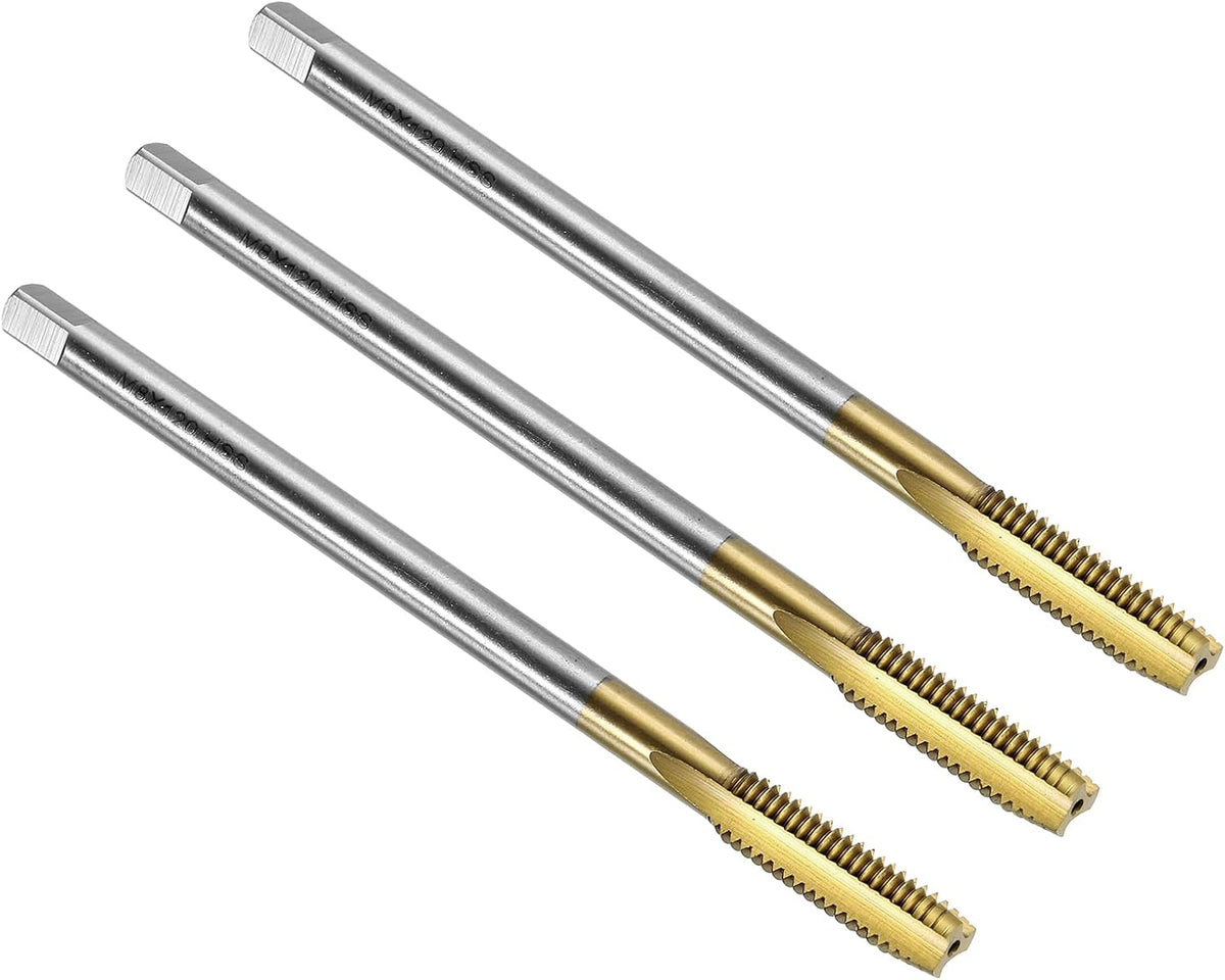 3pcs Straight Flute Thread Taps, M8 x 1.25 120mm Extra Long Metric Titanium Coated Screw Threading Tapping Tools Thread Milling Machine Taps, High-Speed Steel 6542 (HSS 6542)