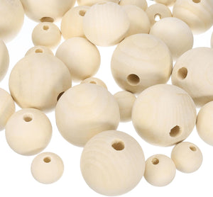 30pcs Round Wood Beads 20mm/30mm/40mmmm Diameter Unfinished Solid Wooden Spheres, Natural Wood Craft Balls for DIY Craft Projects Art Ornaments (10pcs Each Size)