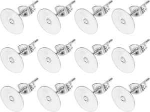 200Pcs Stud Earring Posts, 8mm Stainless Steel Flat Pad Ear Pin with Butterfly Earring Backs for Jewelry DIY Making Findings, Silver