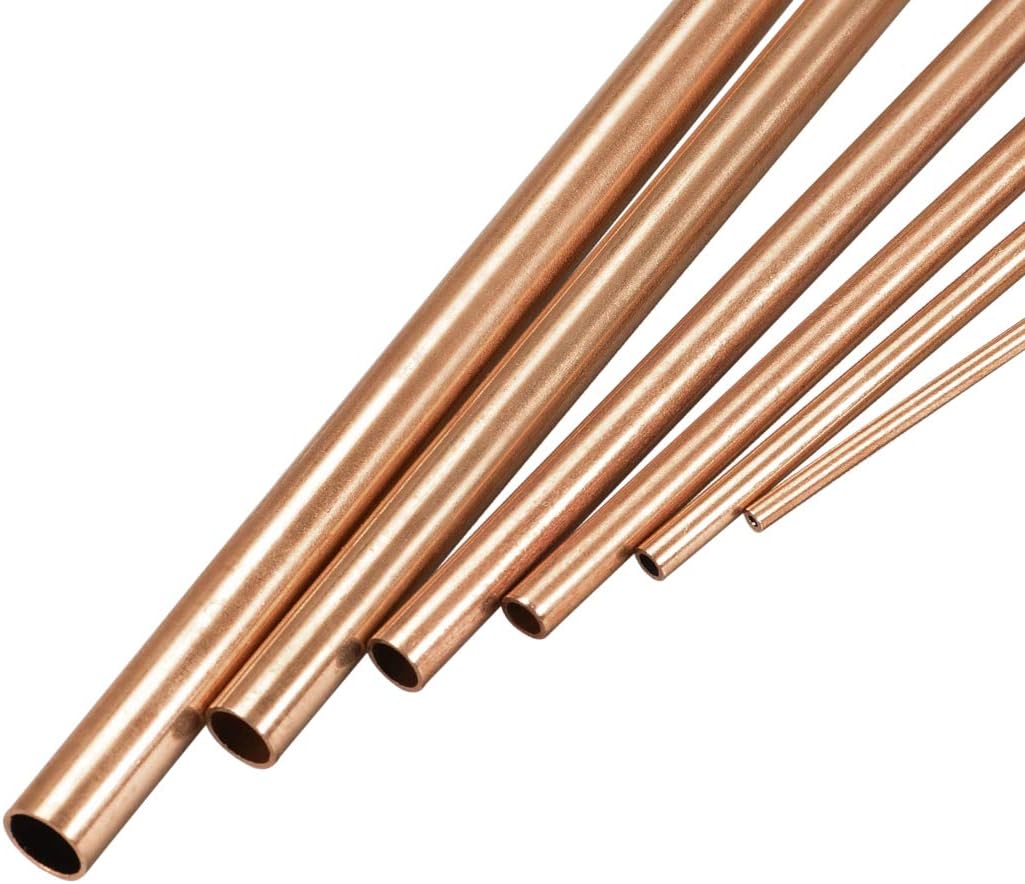 Copper Tube, 2mm 3mm 4mm 5mm 6mm 7mm OD x 0.5mm Wall Thickness 300mm Length Seamless Round Pipe Tubing, Pack of 6