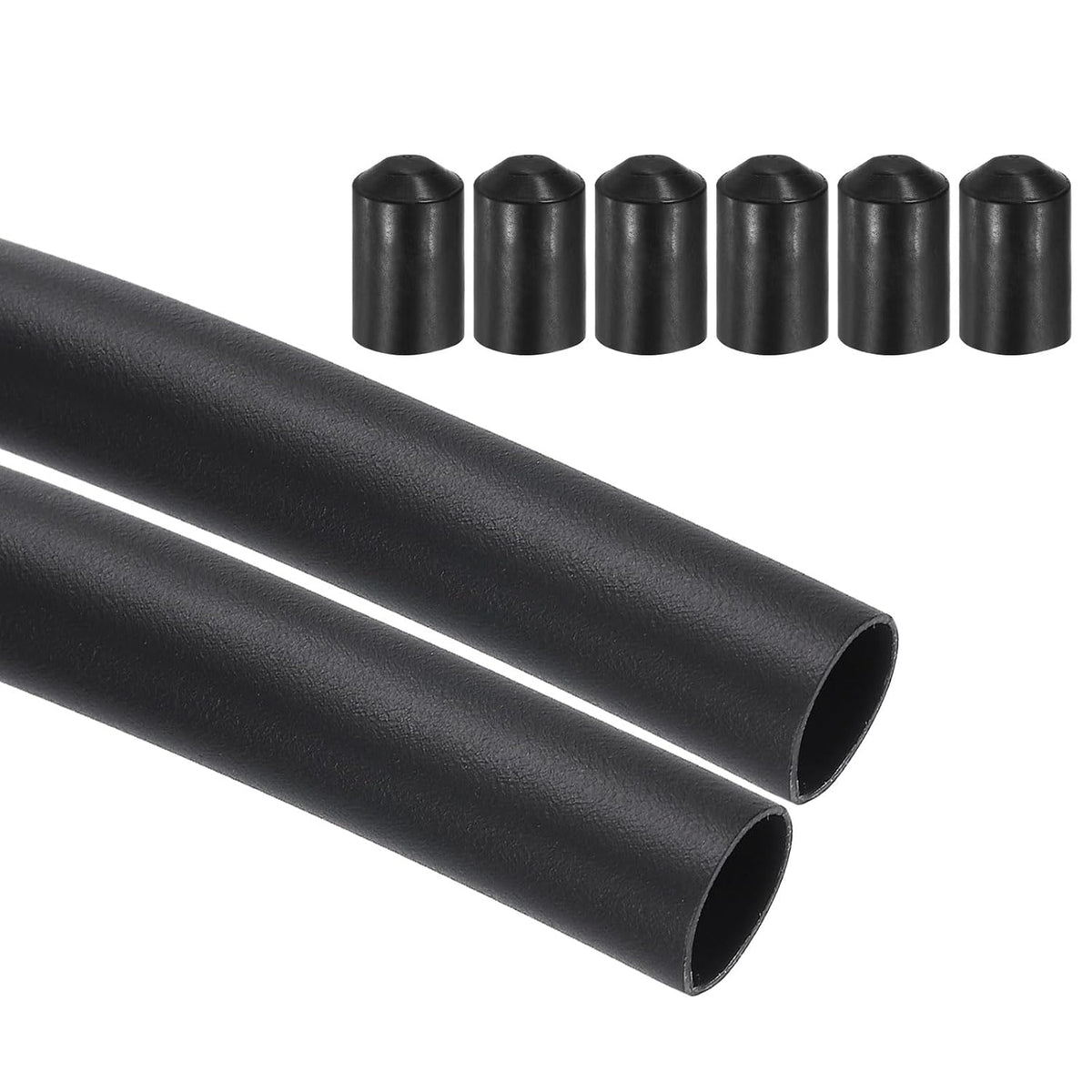 2Pcs 3.28 ft 4:1 Ratio Heat Shrink Tubing, 0.94" ID Wire Heat Shrink Tube with End Cap, Waterproof Tubing Adhesive Shrinkable Wire Wrap Tube for Cable Sealing, Black