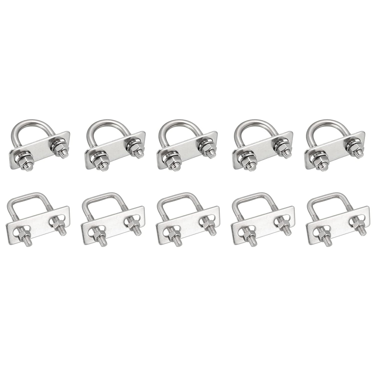 Square U-Bolts 4Pcs 1" (25mm) Inner Width M6 M8 Two Each 304 Stainless Steel with Nuts Frame Straps